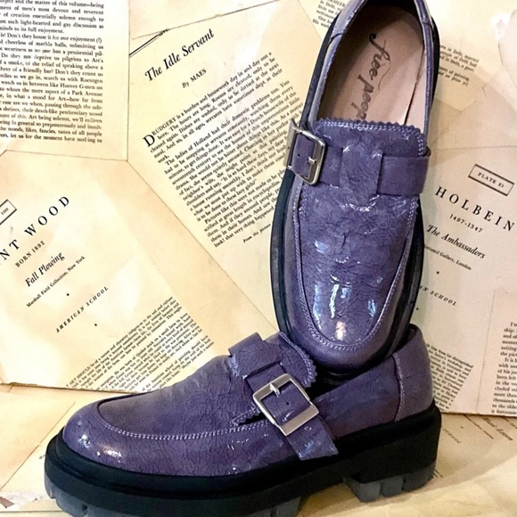Free People Mackensie MJ Loafer Lug Sole Purple Gray Patent Leather - Picture 4 of 10